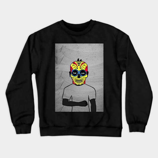 Dive into the Timeless Pixelated World of MaleMask NFT - PixelEye Color, GreenSkin Color, and Mysterious Waves Crewneck Sweatshirt by Hashed Art